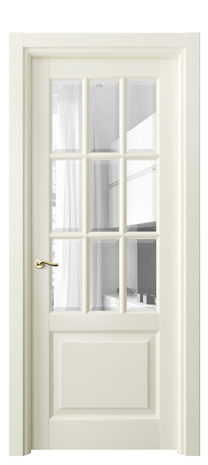 Межкомнатная дверь Лигнум 0748 Матовый молочно-белый Прозрачное стекло с фацетом Цена 122599 ₽ | Volhovec