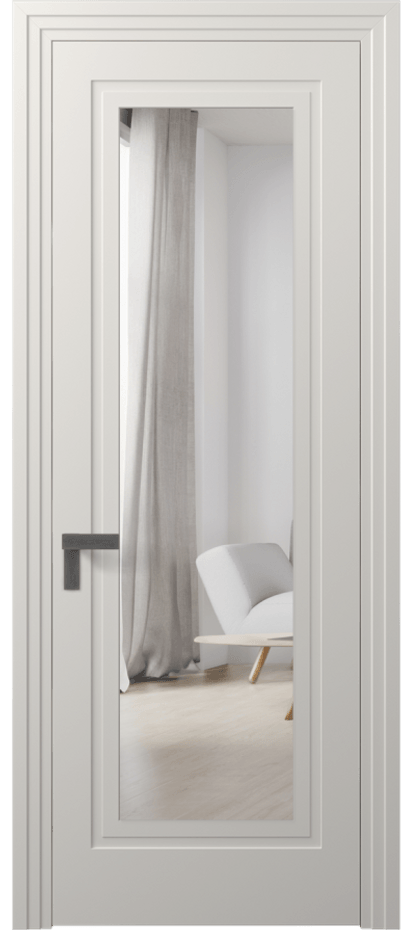 Межкомнатная дверь Rocca 8303 Матовый пудровый белый Двустороннее зеркало, триплекс Цена 71319 ₽ | Volhovec