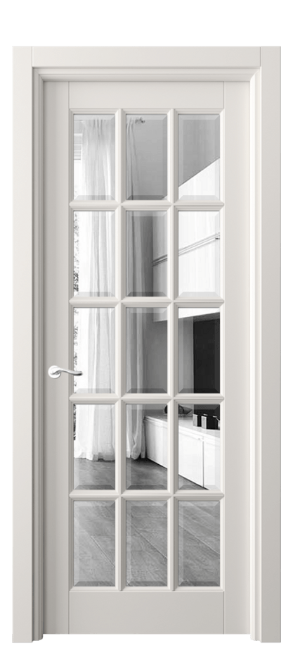 Межкомнатная дверь Лигнум 0708 Матовый пудровый белый Двустороннее зеркало с фацетом, триплекс Цена 122299 ₽ | Volhovec