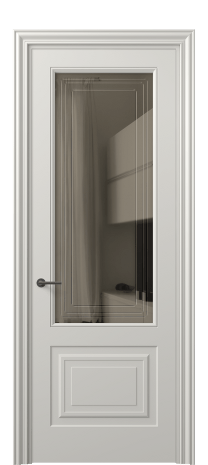 Межкомнатная дверь Mascot 8452 Матовый тёплый серый Прозрачное бронзовое стекло с гравировкой "Грани", триплекс, 7 мм Цена 3240 AZE | Volhovec