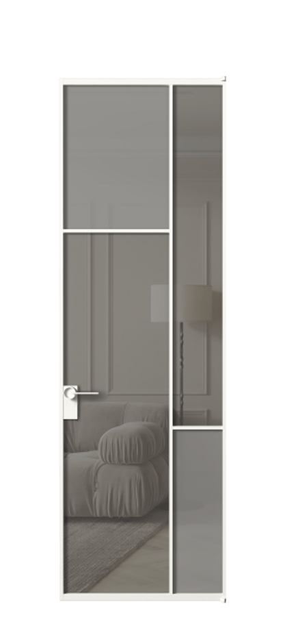 Межкомнатная дверь Мозаик АЛПЛ041.10 Алюминий Белый Сатинированное серое стекло, триплекс, 6 мм + Прозрачное серое стекло, триплекс Цена 160070 ₽ | Volhovec