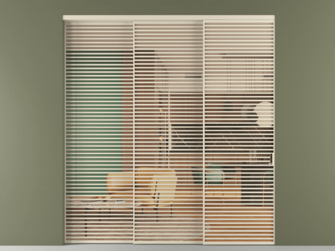 Перегородка Formato внутри проёма 3 створки с синхронным механизмом АЛПР 040.07 Алюминий бежево-серый Прозрачное оранжевое стекло, триплекс Цена 579740 ₽  | Volhovec