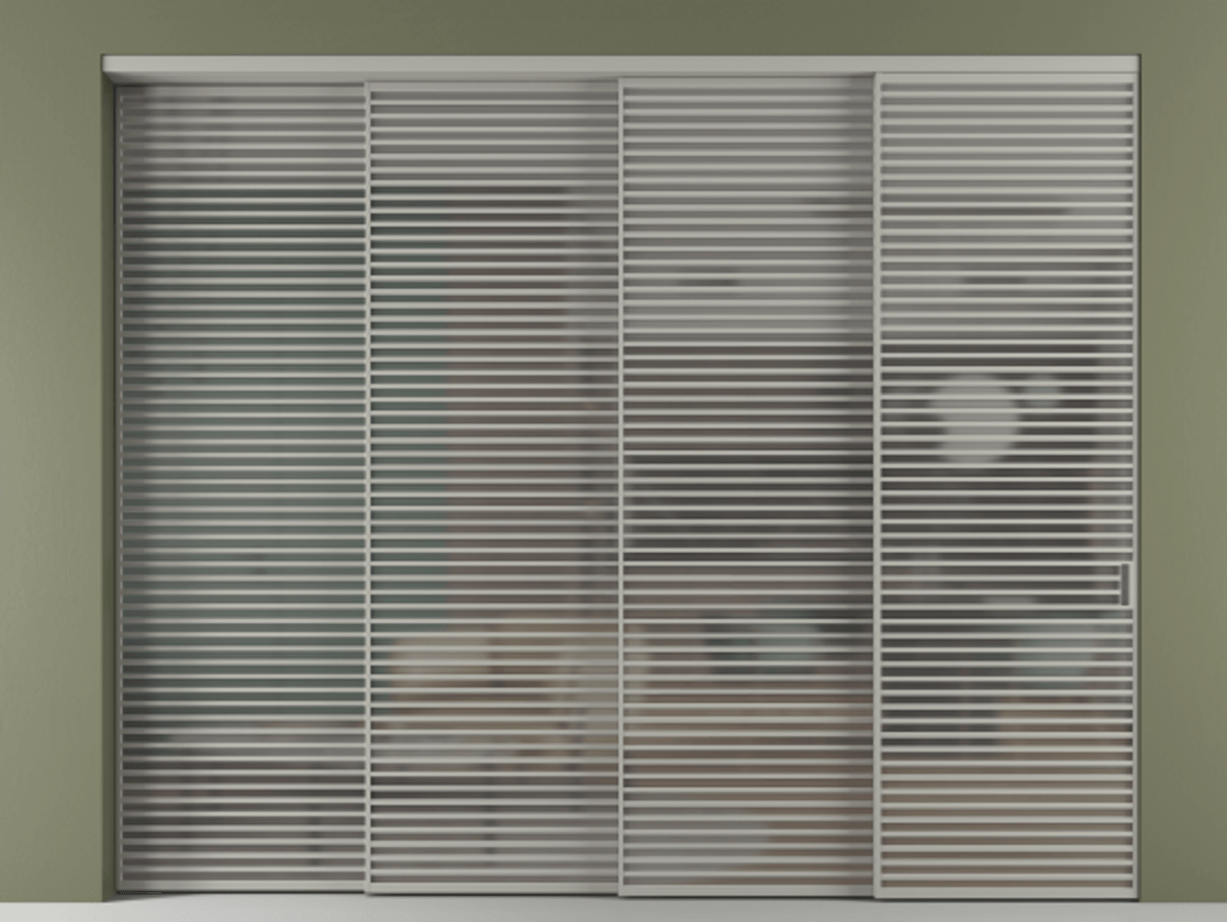 Перегородка Formato внутри проёма телескопик синхро 3 АЛПР 040.07 Алюминий нейтральный серый Сатинированное серое стекло, триплекс, 6 мм Цена 906680 ₽ | Volhovec