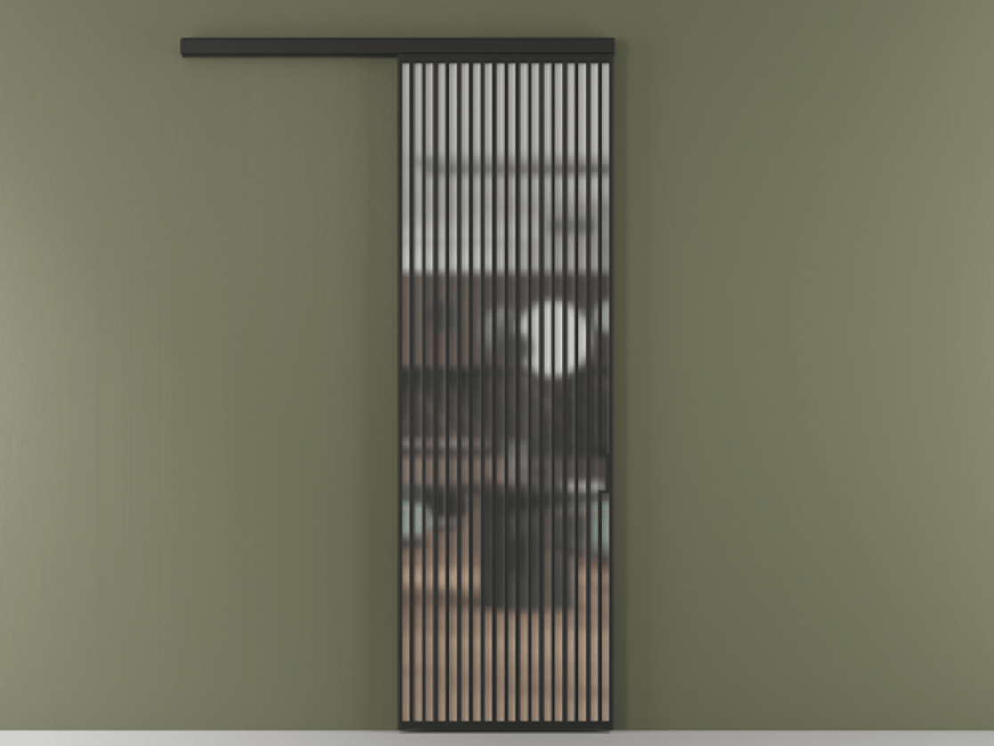 Перегородка Formato вдоль стены 1 створка АЛПР 040.06 Алюминий Черный Сатинированное стекло "Matelux Crystal Vision", калёное, матовое, каленое 6 мм Цена 217500 ₽  | Volhovec