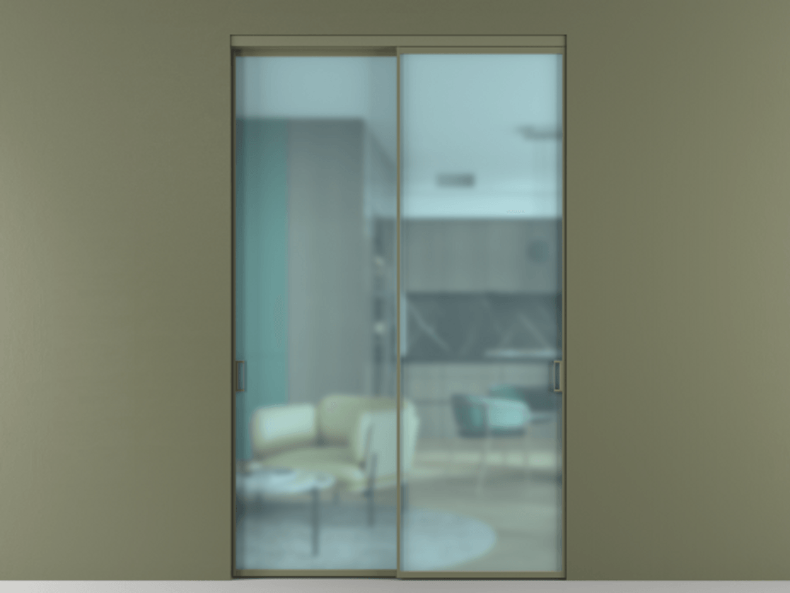 Перегородка Formato внутри проёма 2 створки АЛПР 040.01 Алюминий оливковый тёмный Сатинированное голубое стекло, триплекс Цена 423620 ₽  | Volhovec