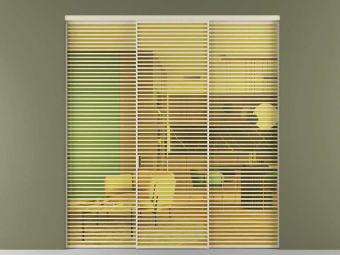 Перегородка Formato внутри проёма 3 створки АЛПР 040.07 Алюминий бежево-серый Прозрачное жёлтое стекло, триплекс Цена 483740 ₽ | Volhovec