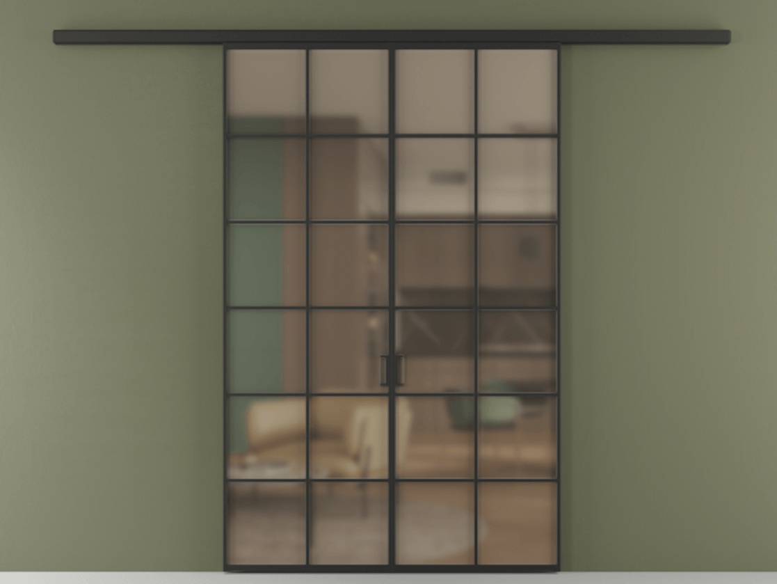 Перегородка Formato вдоль стены двустворчатая АЛПР 040.05 Алюминий Черный Сатинированное бронзовое стекло, триплекс, 6 мм Цена 236040 ₽ | Volhovec