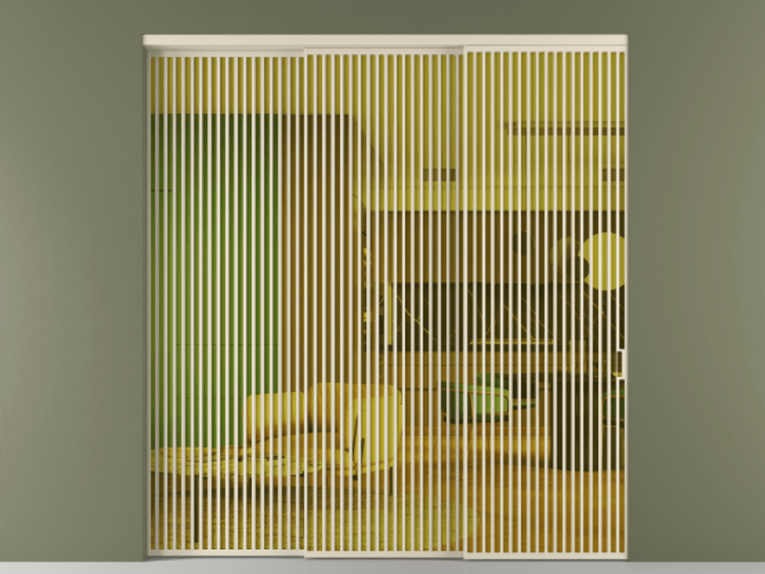 Перегородка Формато внутри проёма 3 створки с синхронным механизмом АЛПР 040.06 Алюминий бежево-серый Прозрачное жёлтое стекло, триплекс Цена 579740 ₽  | Volhovec