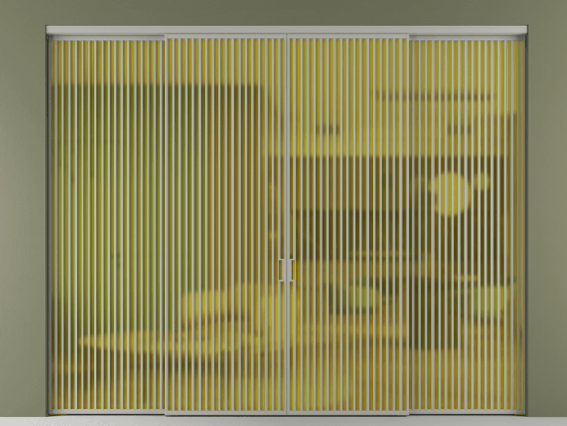 Перегородка Formato внутри проёма 4 створки АЛПР 040.06 Алюминий нейтральный серый Сатинированное жёлтое стекло, триплекс Цена 650720 ₽  | Volhovec