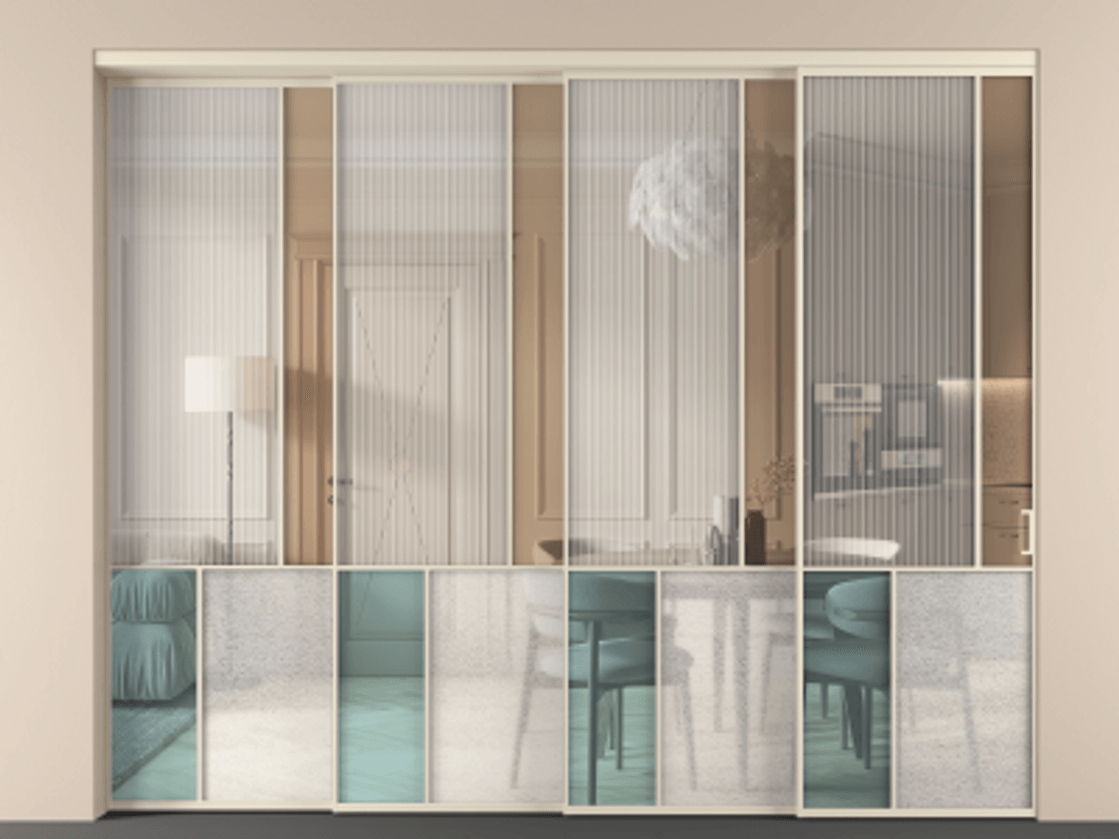 Перегородка Mosaic внутри проёма 4 створки с синхронным механизмом АЛПР 041.21 Алюминий бежево-серый Комбинация стекол Группы 1 и Группы 3. Цена 642100 ₽ . Фабрика дверей Волховец 8 (800) 551 43 19 Перегородка Mosaic внутри проёма 4 створки с синхронным механизмом АЛПР 041.21 Алюминий бежево-серый Комбинация стекол Группы 1 и Группы 3 Цена 642100 ₽ | Volhovec