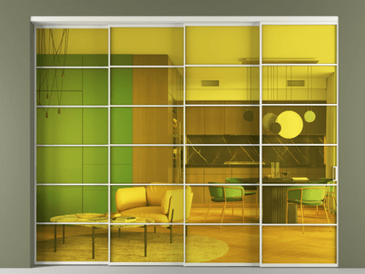 Алюминевая перегородка АЛПР 040.04_БЕЛ_ПРОЗ ЖЕЛ_new. Цвет Алюминий Белый. Материал Алюминий. Коллекция Перегородка Formato внутри проёма телескопик синхро 3. Картинка.