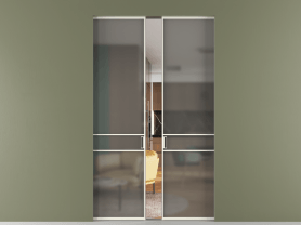 Алюминевая перегородка АЛПР 040.02 МЖМ Серый сатин триплекс. Цвет Алюминий жемчужный. Материал Алюминий в эмали. Коллекция Перегородка Formato скрытый пенал двустворчатая. Картинка.