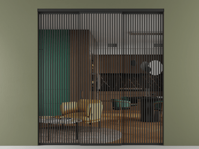 Алюминевая перегородка vn2_06 Crystalvision ЧЕР. Цвет Алюминий Черный. Материал Алюминий. Коллекция Перегородка Formato внутри проёма трёхстворчатая. Картинка.