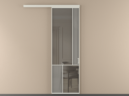 Алюминевая перегородка vd1_1 БЕЛ. Цвет Алюминий Белый. Материал Алюминий. Коллекция Перегородка Mosaic вдоль стены одностворчатая. Картинка.