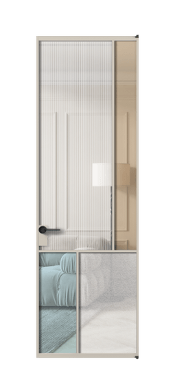 Дверь межкомнатная АЛПЛ041.21 АСБЖ 4 стекла. Цвет Алюминий светло-бежевый. Материал Алюминий в эмали. Коллекция Mosaic. Картинка.