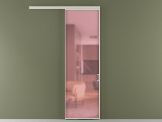 Алюминевая перегородка vd1_01_ Алюминий тёплый серый Сатинированное розовое стекло, триплекс, 6мм. Цвет Алюминий тёплый серый. Материал Алюминий в эмали. Коллекция Перегородка Formato вдоль стены 1 створка. Картинка.