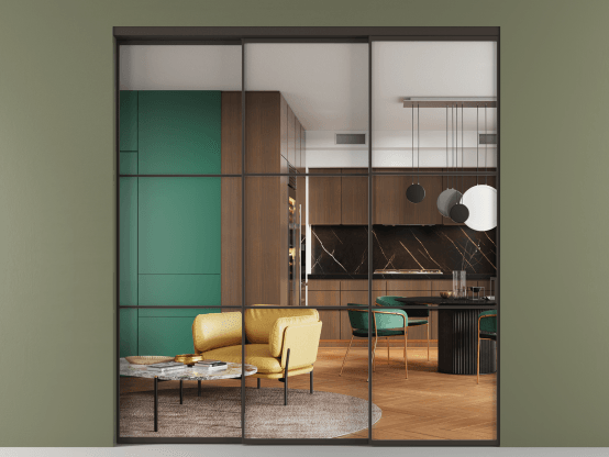 Алюминевая перегородка АЛПР 040.03_ААН_Crystalvision_new. Цвет Алюминий антрацит. Материал Алюминий в эмали. Коллекция Перегородка Formato внутри проёма 3 створки с синхронным механизмом. Фото. Алюминевая перегородка АЛПР 040.03_ААН_Crystalvision_new. Цвет Алюминий антрацит. Материал Алюминий в эмали. Коллекция Перегородка Formato внутри проёма 3 створки с синхронным механизмом. Картинка.