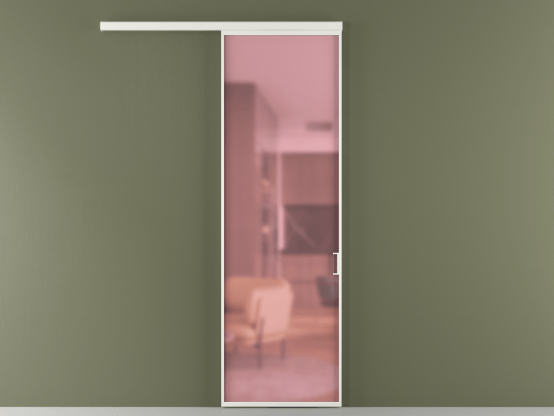 Алюминевая перегородка vd1_01_ Алюминий светло-серый Сатинированное розовое стекло, триплекс, 6мм. Цвет Алюминий светло-серый. Материал Алюминий в эмали. Коллекция Перегородка Formato вдоль стены 1 створка. Картинка.