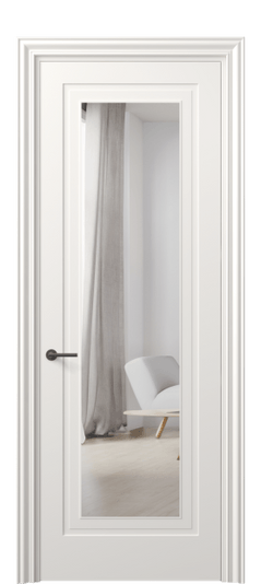 Дверь межкомнатная 8403 МПБЛ Зеркало с одной стороны. Цвет Матовый пудровый белый. Материал Гладкая эмаль. Коллекция Mascot. Картинка.