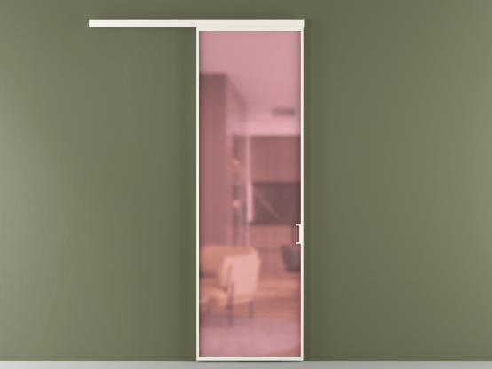 Алюминевая перегородка vd1_01_ Алюминий пудровый белый Сатинированное розовое стекло, триплекс, 6мм. Цвет Алюминий пудровый белый. Материал Алюминий в эмали. Коллекция Перегородка Formato вдоль стены 1 створка. Картинка.