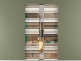 Алюминевая перегородка skr2_07_ Алюминий пудровый белый Прозрачное оранжевое стекло, триплекс, 6мм. Цвет Алюминий пудровый белый. Материал Алюминий в эмали. Коллекция Перегородка Formato скрытый пенал 2 створки. Картинка.