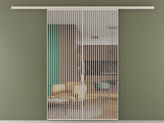 Алюминевая перегородка АЛПР 040.06_АСБЖ_Crystalvision_new. Цвет Алюминий светло-бежевый. Материал Алюминий в эмали. Коллекция Перегородка Формато вдоль стены 2 створки. Картинка.