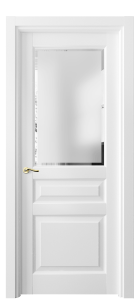 Дверь межкомнатная 0710 МБЛ Сатинированное стекло с фацетом. Цвет Матовый белоснежный. Материал Гладкая эмаль. Коллекция Лигнум. Картинка.